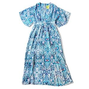 Anthropologie Silk Tilework Maxi Dress by Maeve Size 6 Flowy Resortwear Cruise